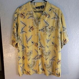 100% Silk George Hawaiian Top Light Mustard Yellow L